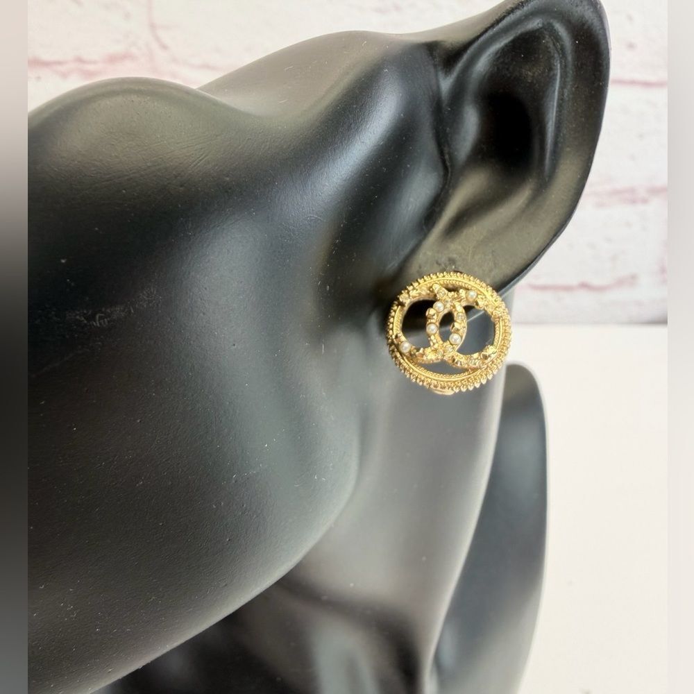 Chanel Crystal & Pearl Stud Earrings Limited Edition